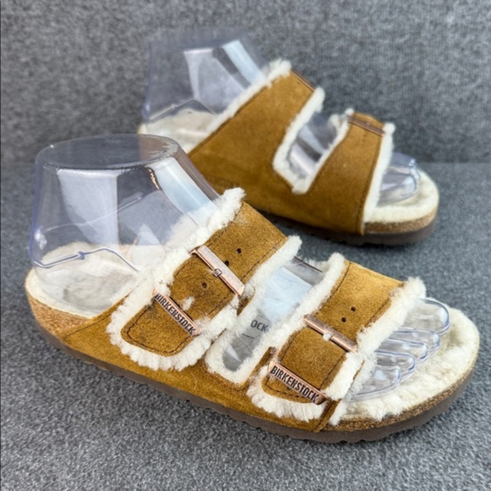Birkenstock Arizona‎ Mink Shearling and Suede Sandals Size US 6| EU 36